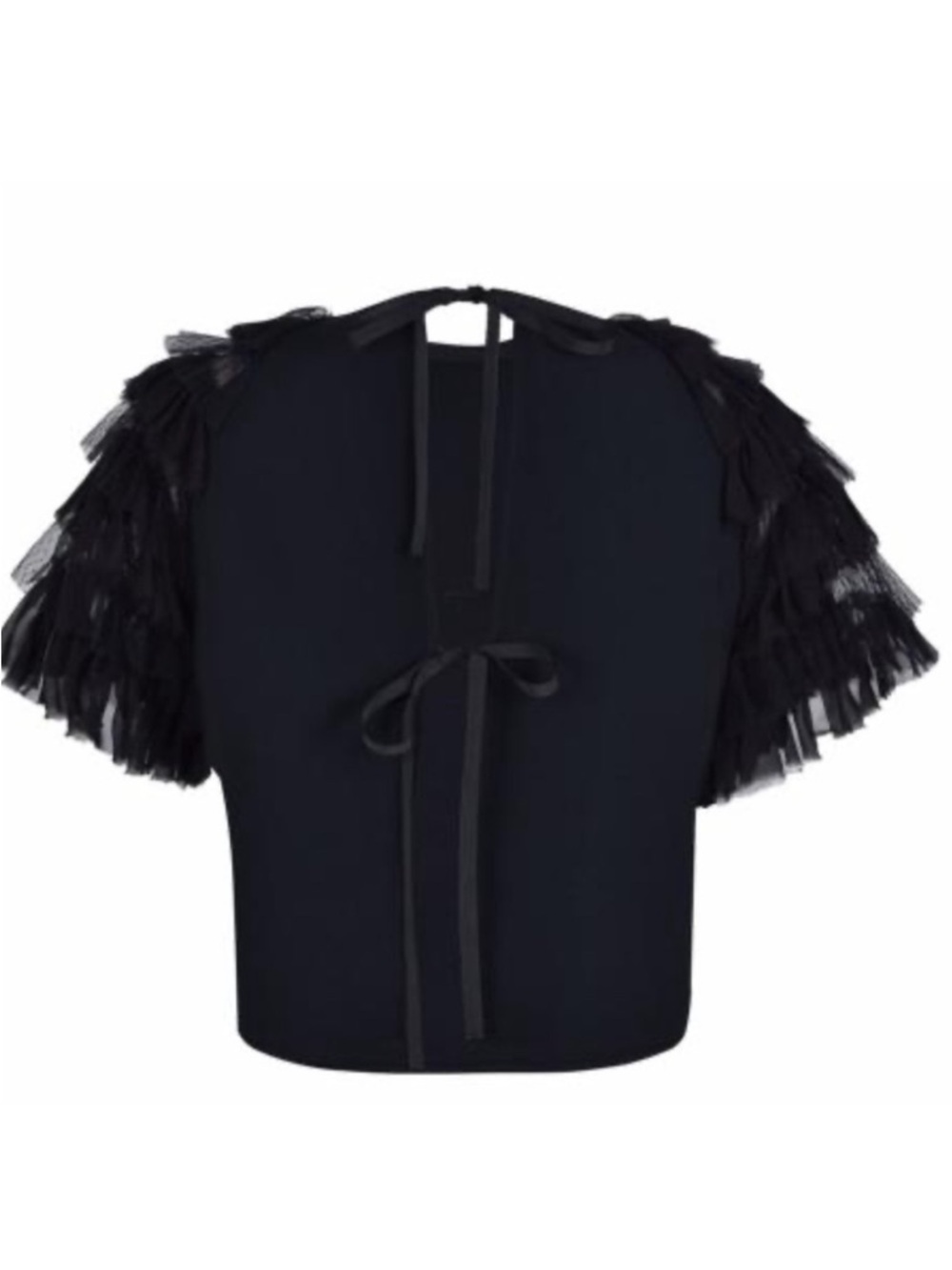 Alexis Saffi Ruffle Sleeve Top Tie Back Black Crepe Size Small - Picture 3 of 12